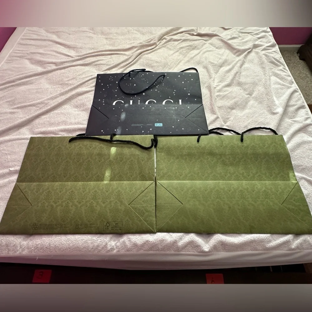 3 Authentic Gucci Large Shopping Bags-Zodiac Constellation & Green Embossed Logo